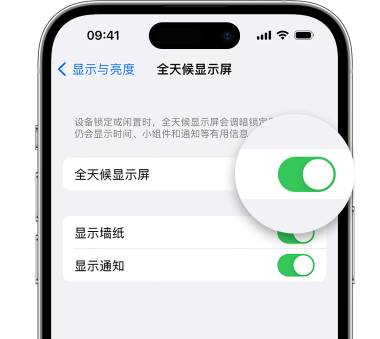 高碑店苹果15预约维修分享iPhone15如何设置全天候显示屏幕可见 